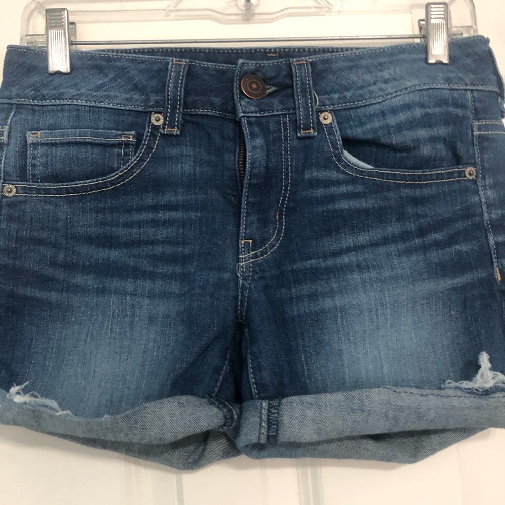 Midi stretchy dark wash Jean shorts